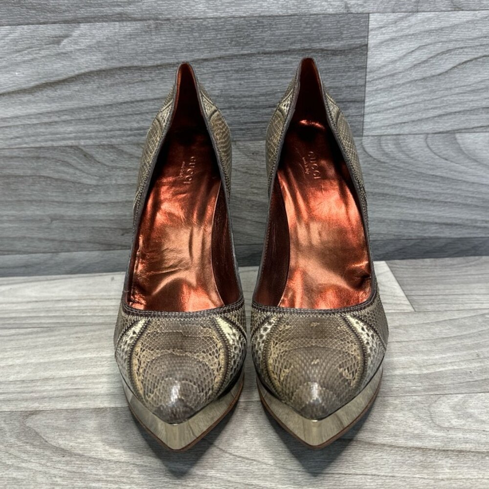 Gucci Metallic Python Embossed Leather Platform P… - image 2